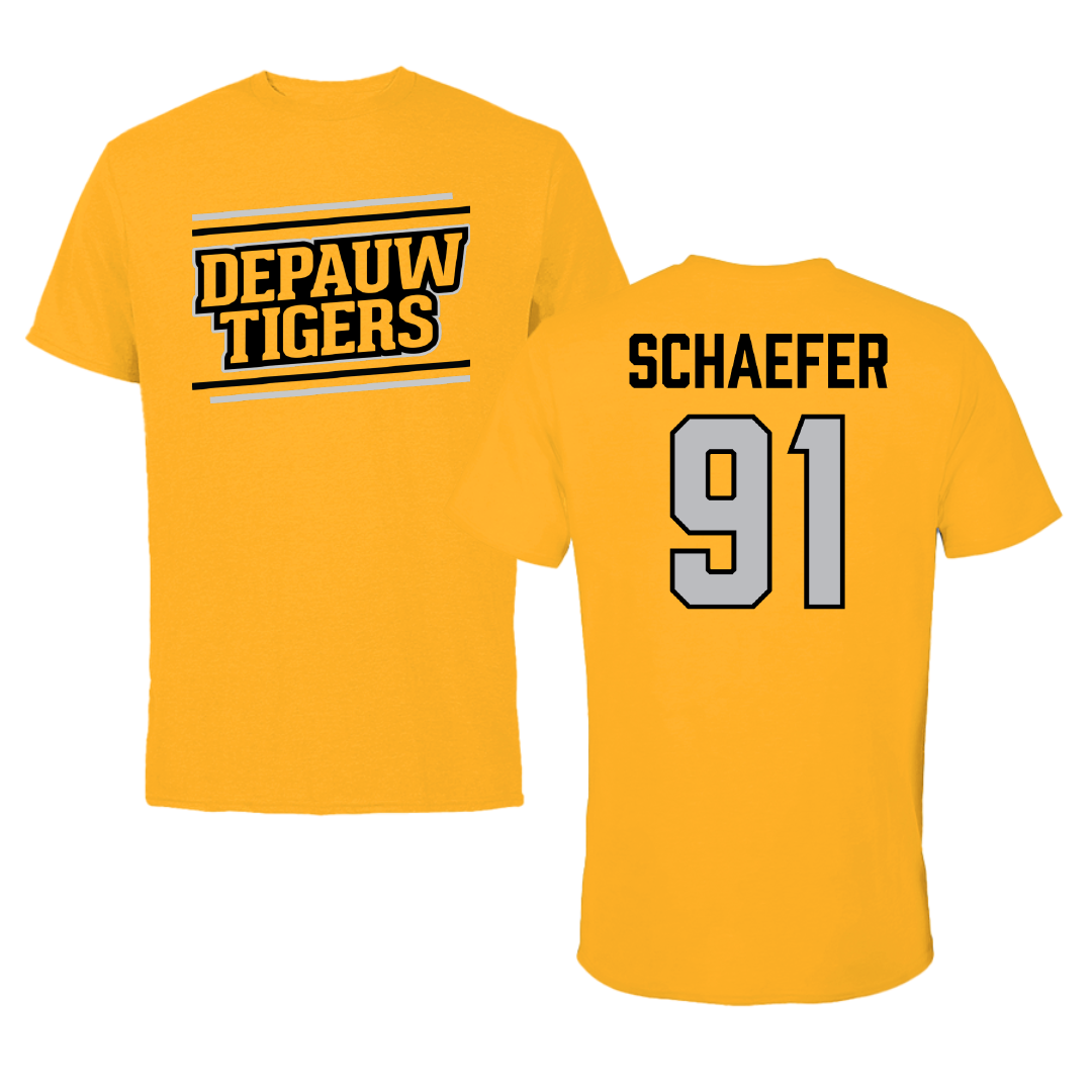 DePauw University Football Gold General Performance Tee - #91 Aiden Schaefer
