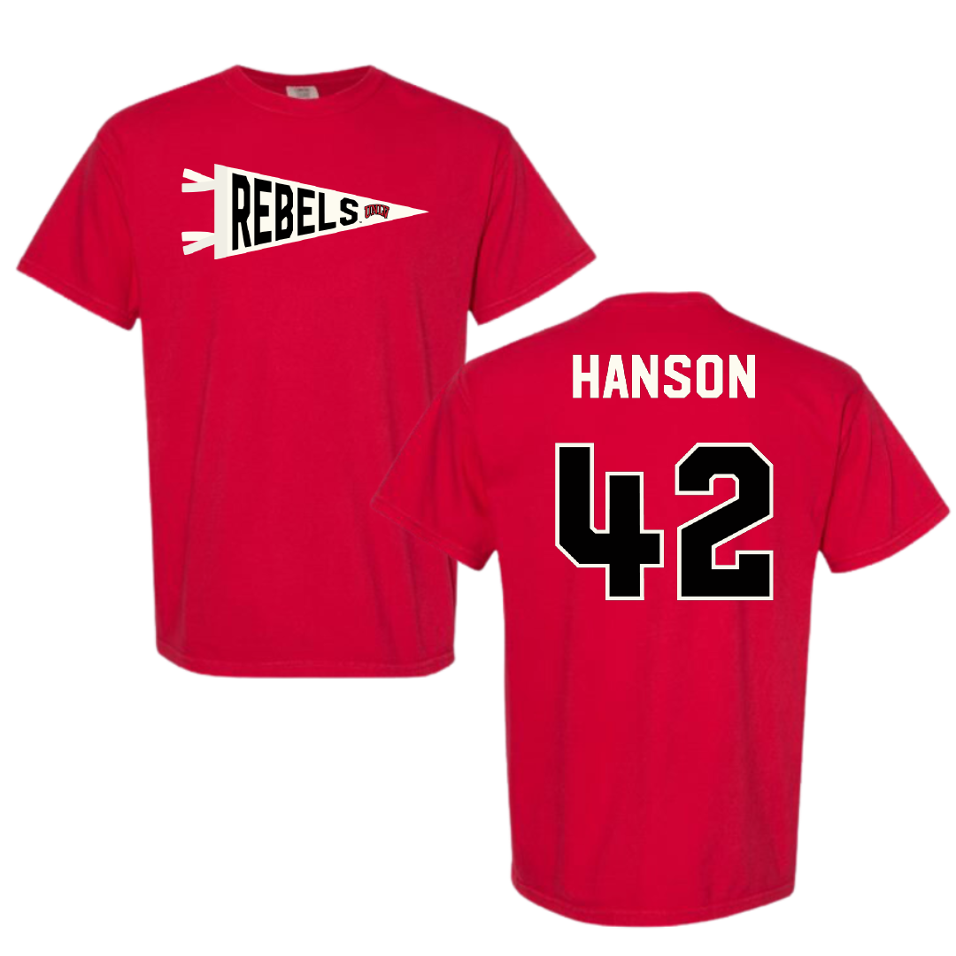 University of Nevada-Las Vegas Baseball Red Pennant Comfort Colors Tee - #42 Jordan Hanson