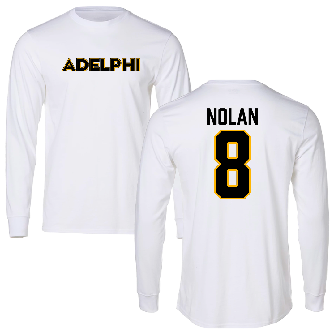 Adelphi University Soccer White Long Sleeve - #8 Sam Nolan
