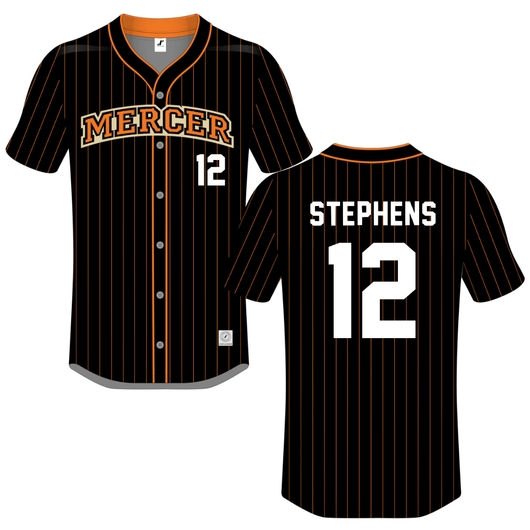 Mercer University Black Pinstripe Button-Down Jersey - #12 Eli Stephens