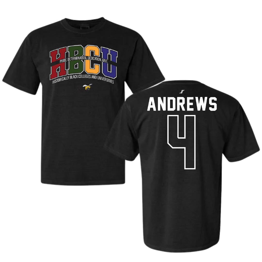 Alabama State University Basketball Black HBCU Comfort Colors Tee - #4 Mario Andrews