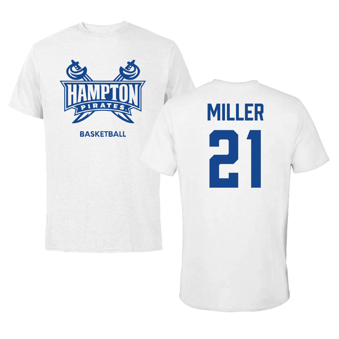 Hampton University Basketball (W) White Performance Tee - #21 Casey Miller