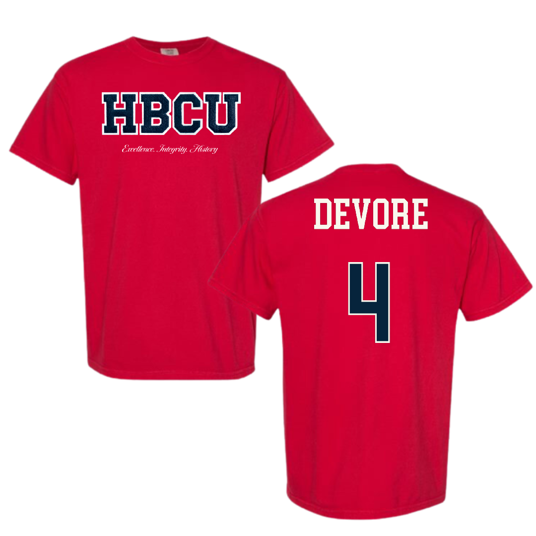 Howard University Softball Red HBCU Varsity Comfort Colors Tee - #4 Jaidyn Devore