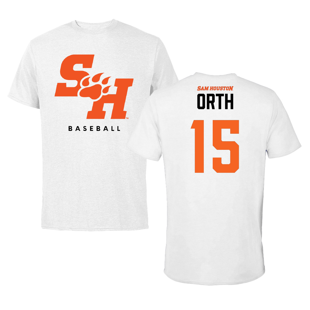 Sam Houston State University Baseball White Performance Tee - #15 Kirby Orth