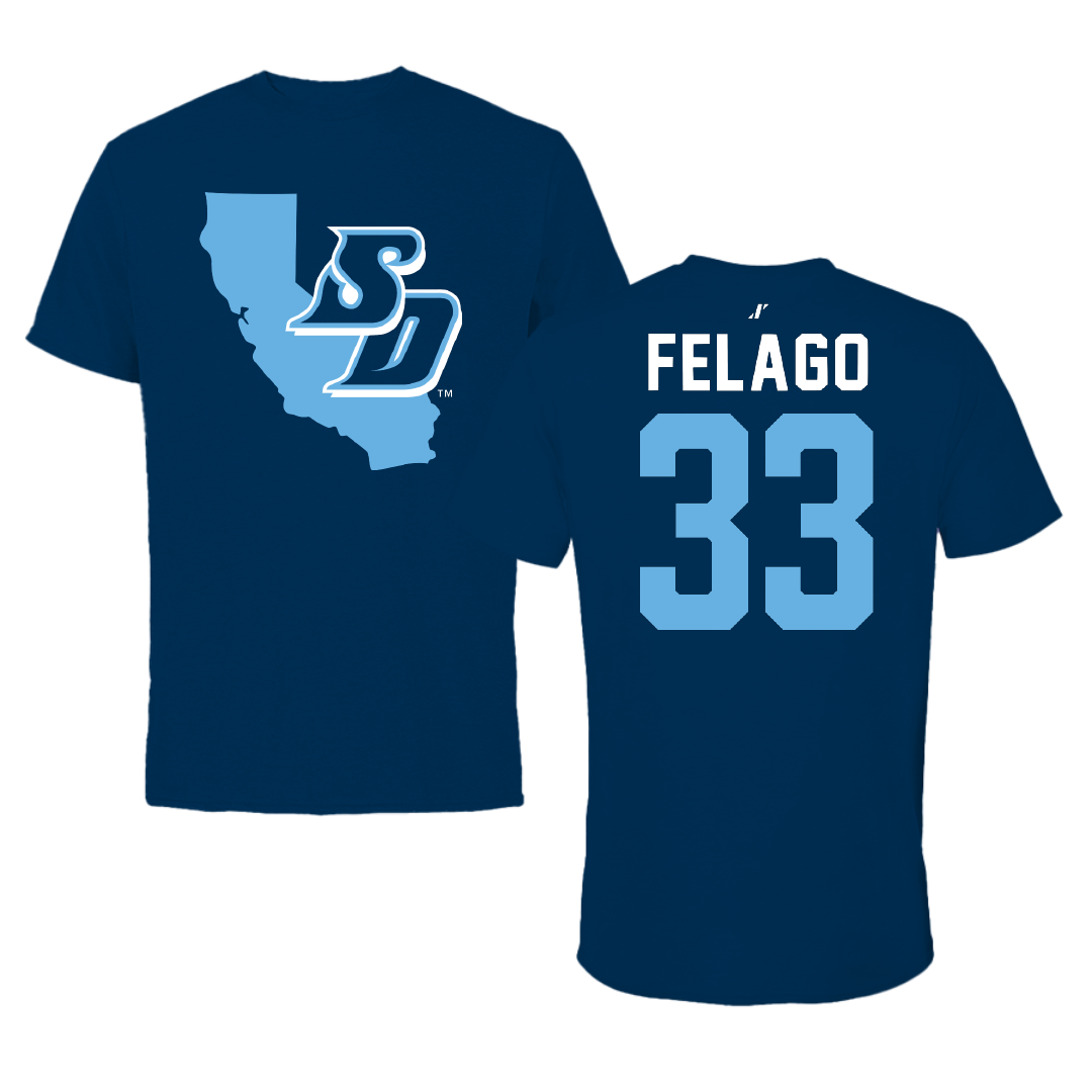 University of San Diego Football Navy State Performance Tee - #33 Nick Felago