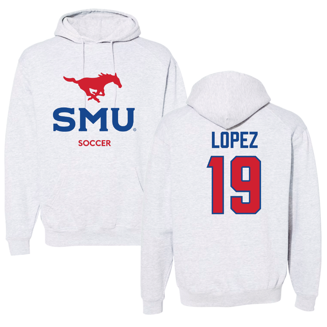 Southern Methodist University Soccer (M) Light Gray Hoodie - #19 Milton Lopez