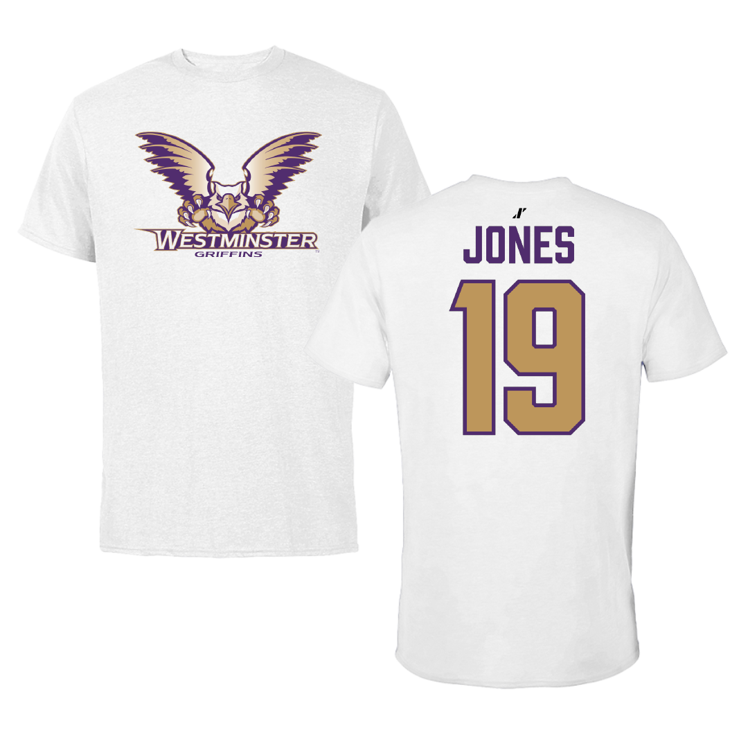 Westminster University (Utah) Lacrosse White Performance Tee - #19 Christian Jones