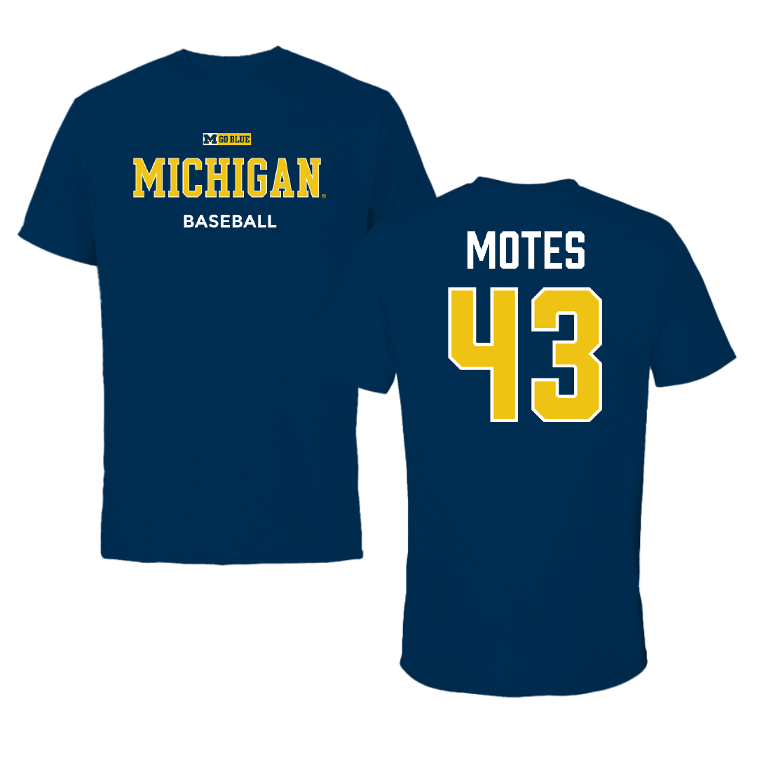 University of Michigan Baseball Navy Performance Tee - #43 Gideon Motes