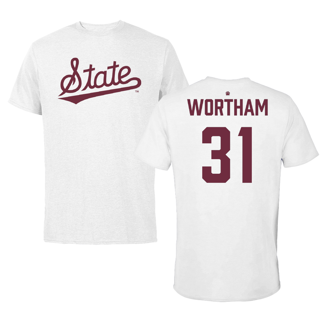 Mississippi State University Baseball White Baseball Tee - #31 Charlie Wortham