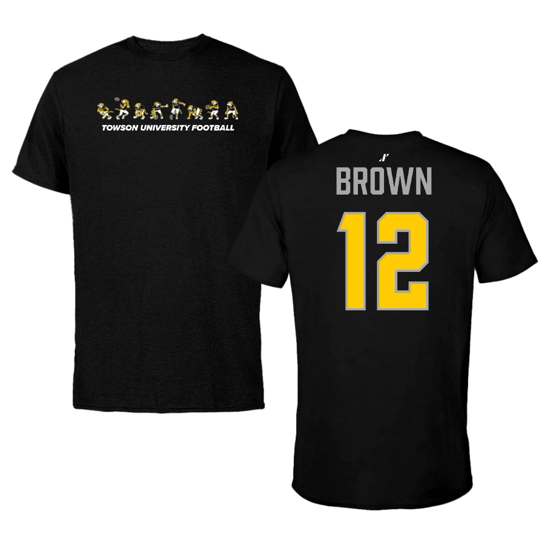 Towson University Football Black Cartoon Doc Team Performance Tee - #12 Zakaa Brown