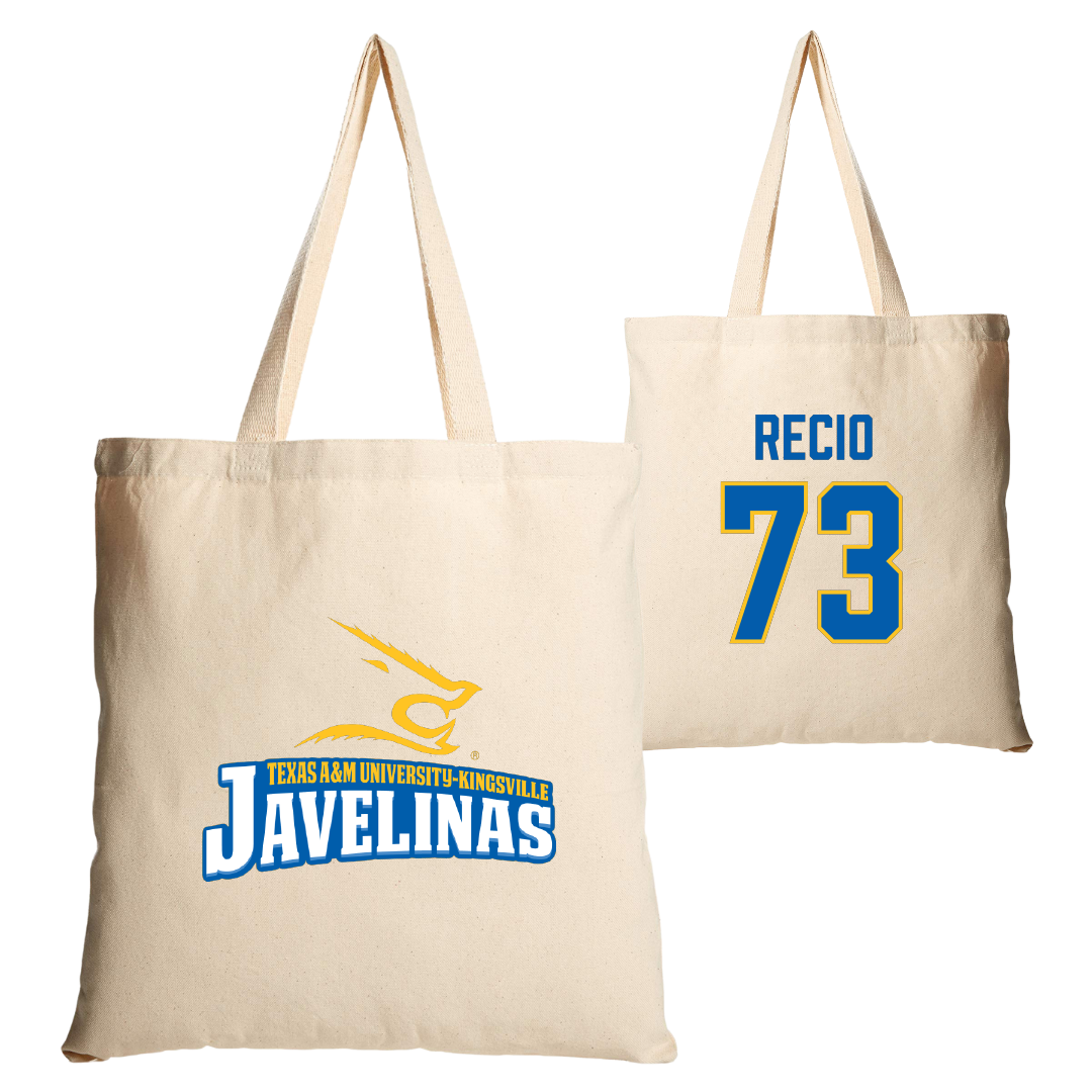 Texas A&M University-Kingsville Football Tan Canvas Tote Bag - #73 Rafael Recio
