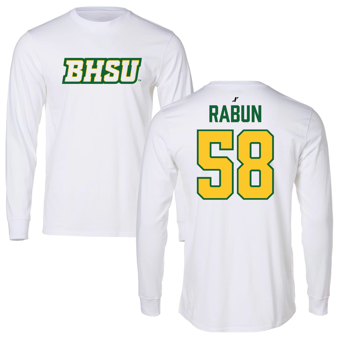 Black Hills State University Football White Long Sleeve - #58 Adrian Rabun