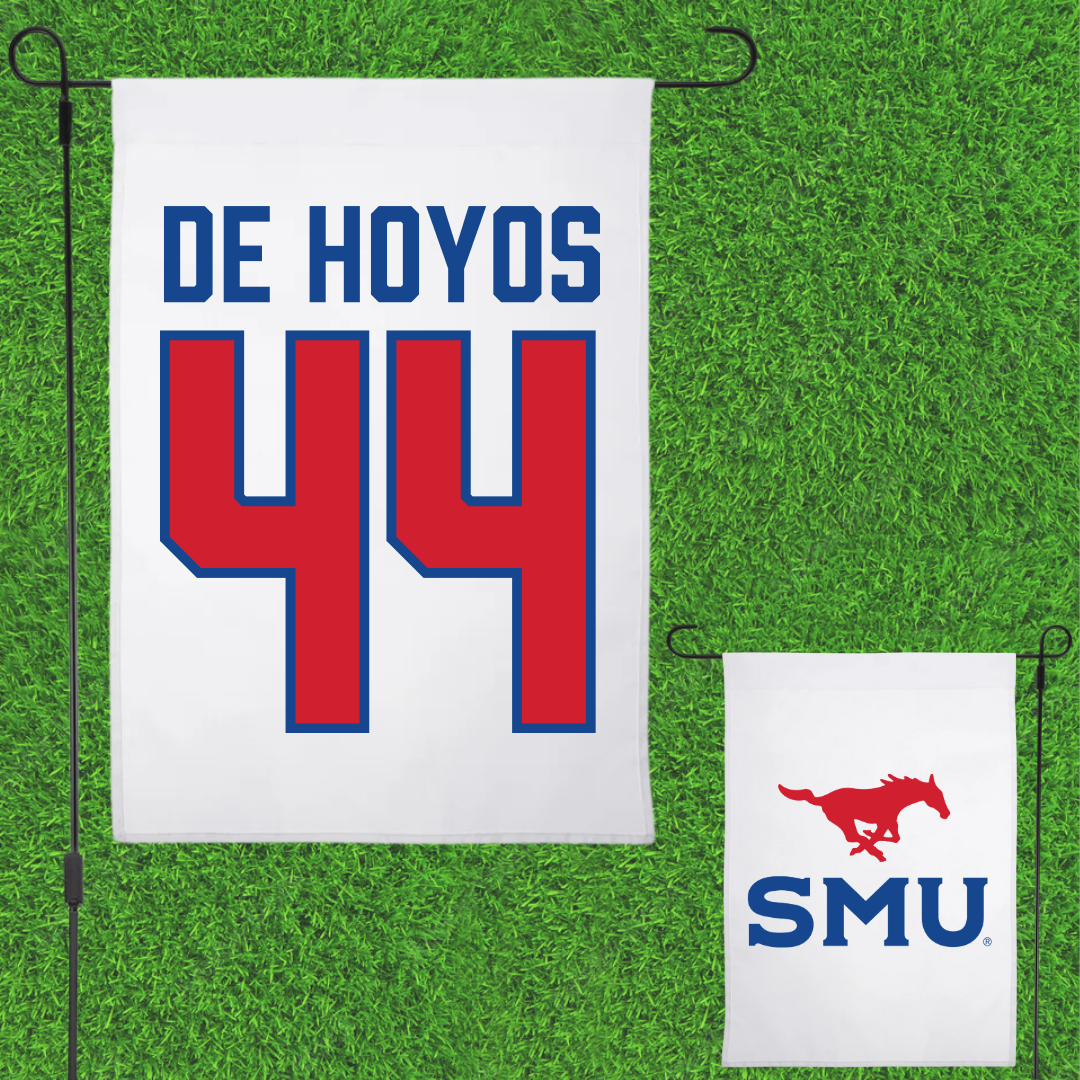 Southern Methodist University Football White Garden Flag - #44 Michael De Hoyos