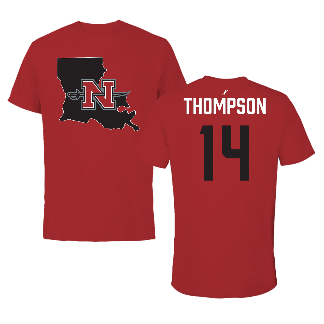 Nicholls State University Baseball Canvas Red State Tee - #14 Caston Thompson