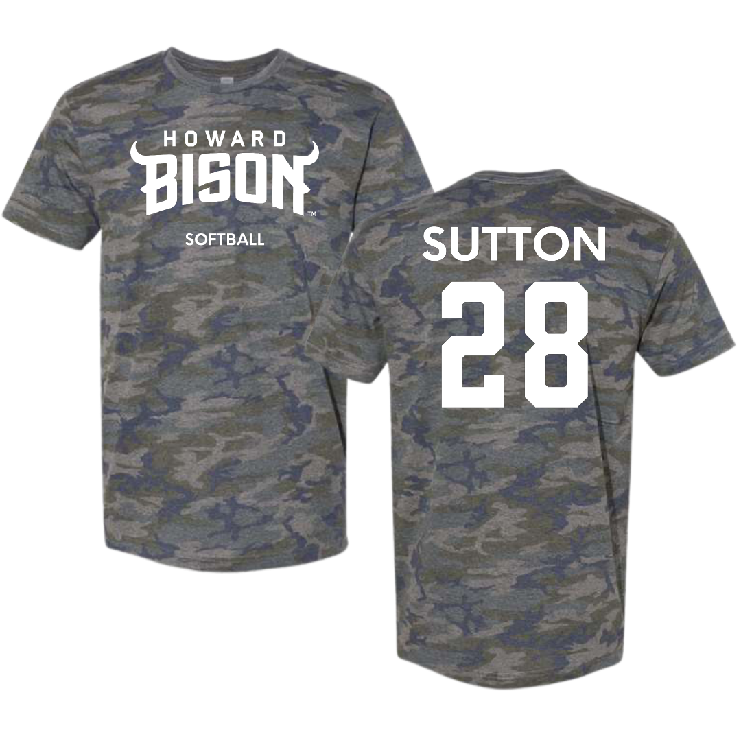 Howard University Softball Vintage Camo Tee - #28 Janis Sutton