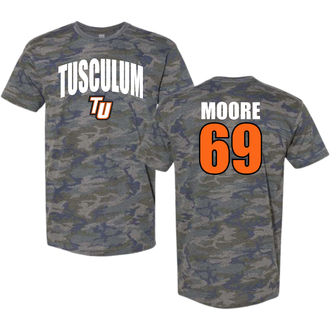 Tusculum University Lacrosse Vintage Camo Tee - #69 Matthew Moore