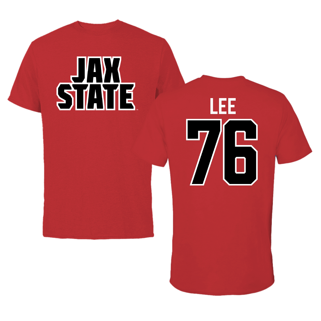 Jacksonville State University Football Red Tee - #76 Marvin Lee