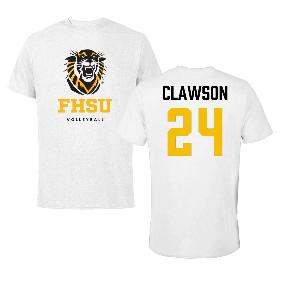 Fort Hays State University Volleyball White Tee - #24 Lauren Clawson