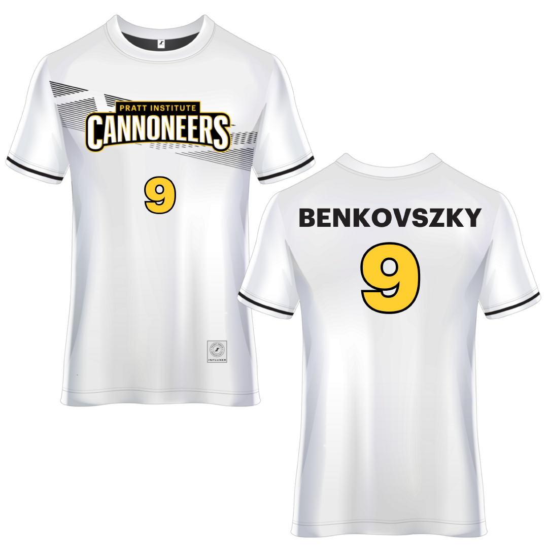 Pratt Institute White Soccer Jersey - #9 Griffin Benkovszky