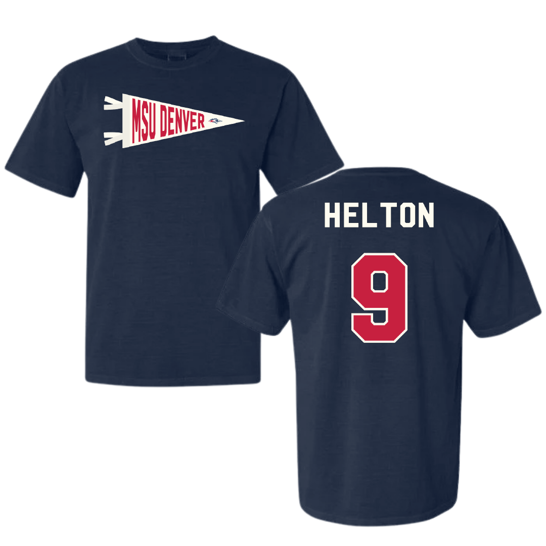 Metropolitan State University of Denver Baseball Navy Pennant Comfort Colors Tee - #9 Brad Helton