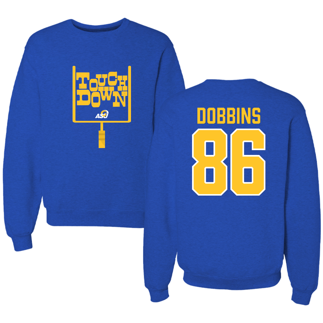 Angelo State University Football Blue Touchdown Crewneck - #86 Alan Dobbins