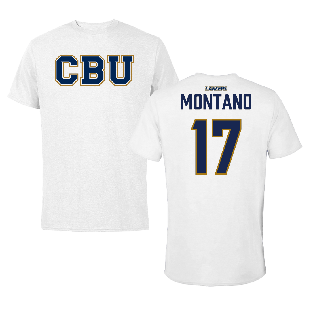 California Baptist University Stunt White Tee - #17 Marissa Montano