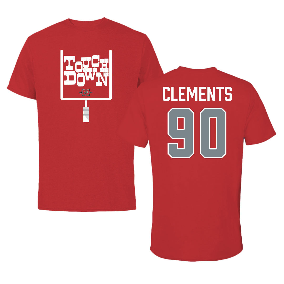 Nicholls State University Football Red Touchdown Tee - #90 Aidan Clements