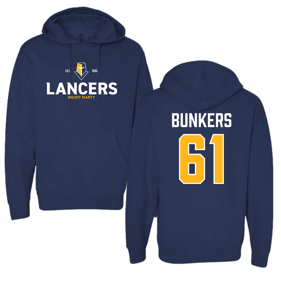Mount Marty University Football Navy General Hoodie - #61 Nick Bunkers