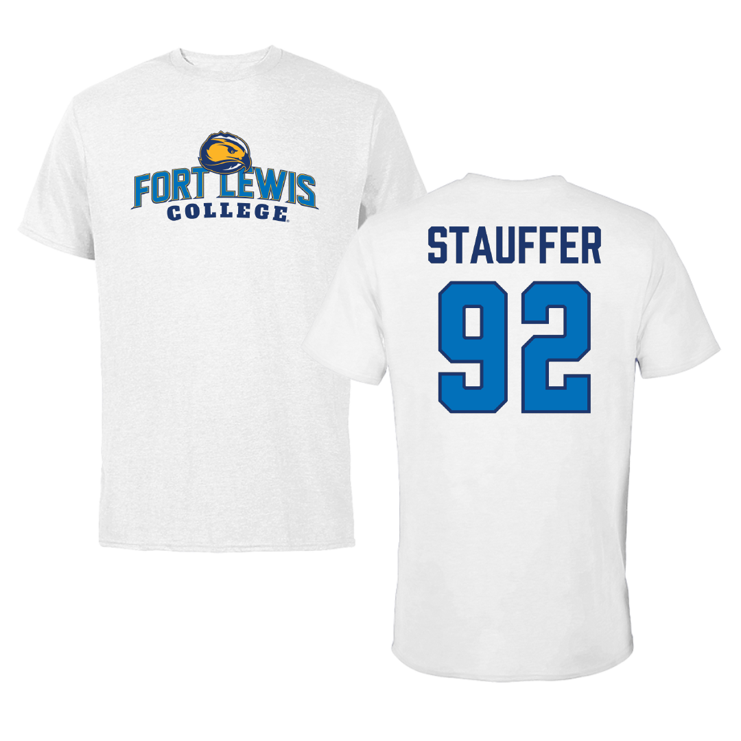 Fort Lewis College Football White Performance Tee - #92 Walter Stauffer