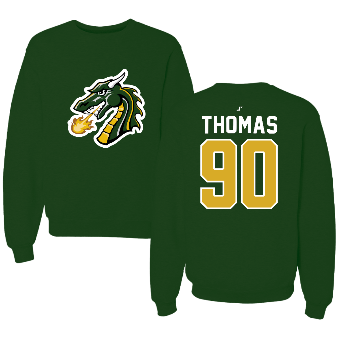 Tiffin University Football Forest Green Crewneck - #90 Amare Thomas