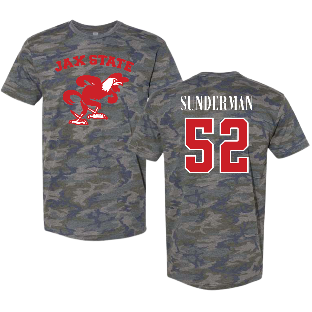 Jacksonville State University Football Vintage Camo Tee - #52 Maddox Sunderman