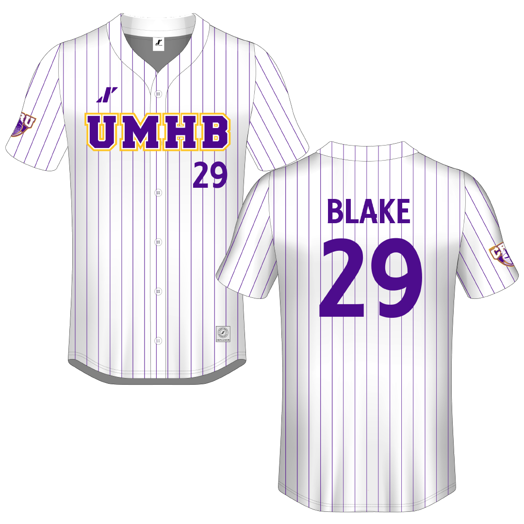 University of Mary Hardin-Baylor White Pinstripe Button-Down Jersey - #29 Preston Blake