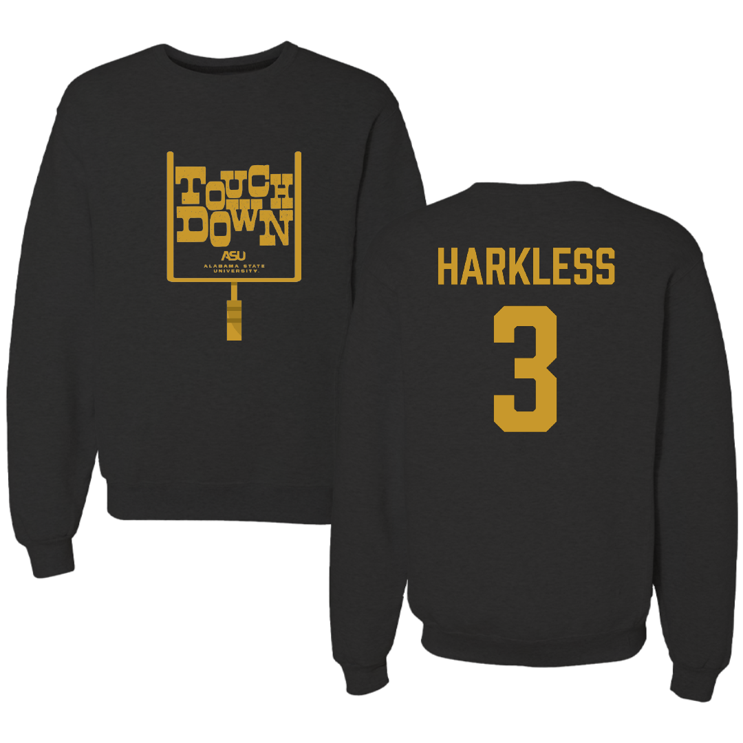 Alabama State University Football Black Touchdown Crewneck - #3 Luke Harkless