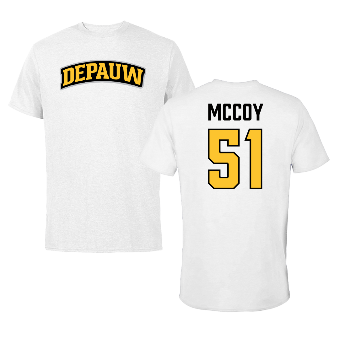 DePauw University Football White Performance Tee - #51 Danny McCoy