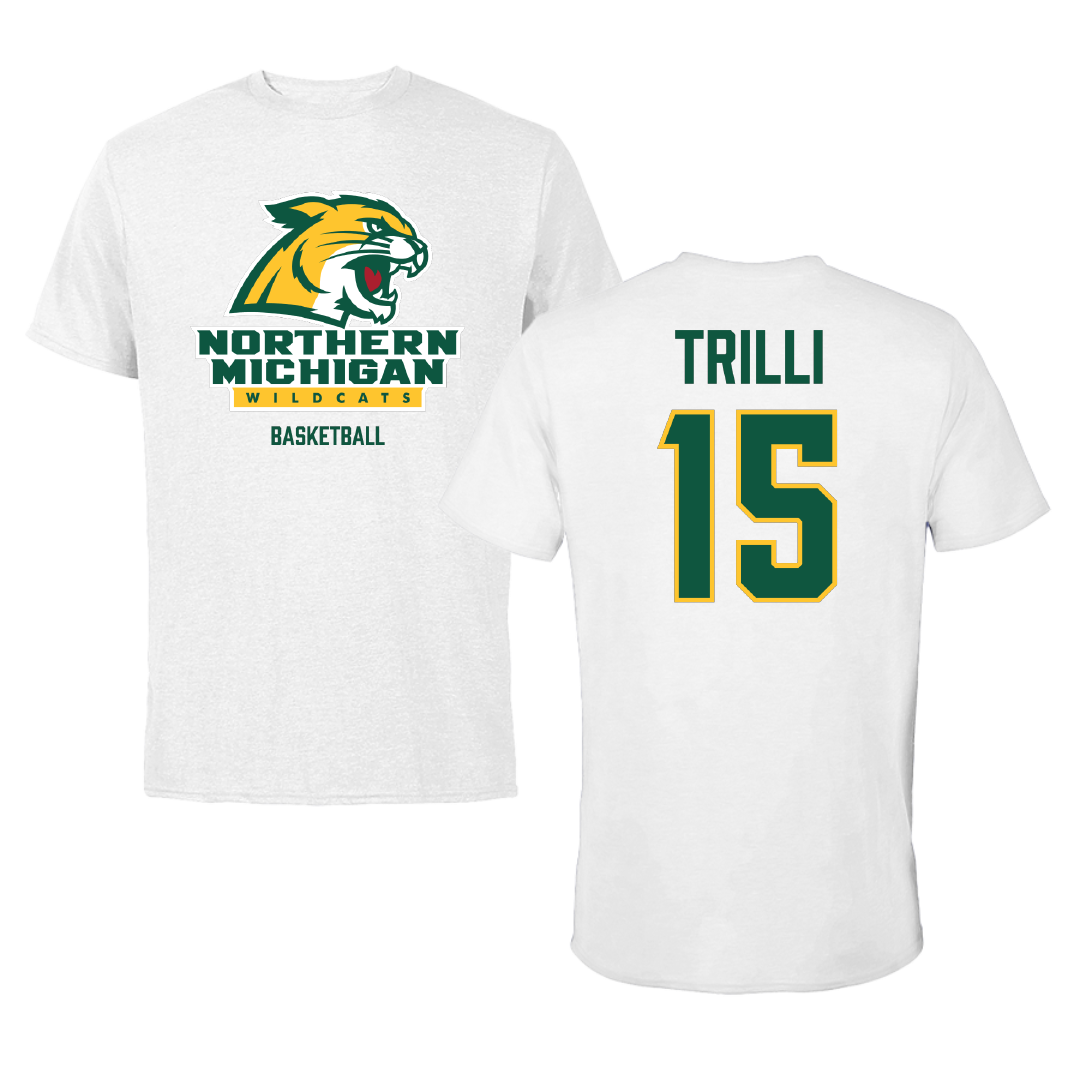 Northern Michigan University Basketball (M) White Performance Tee - #15 Brandon Trilli