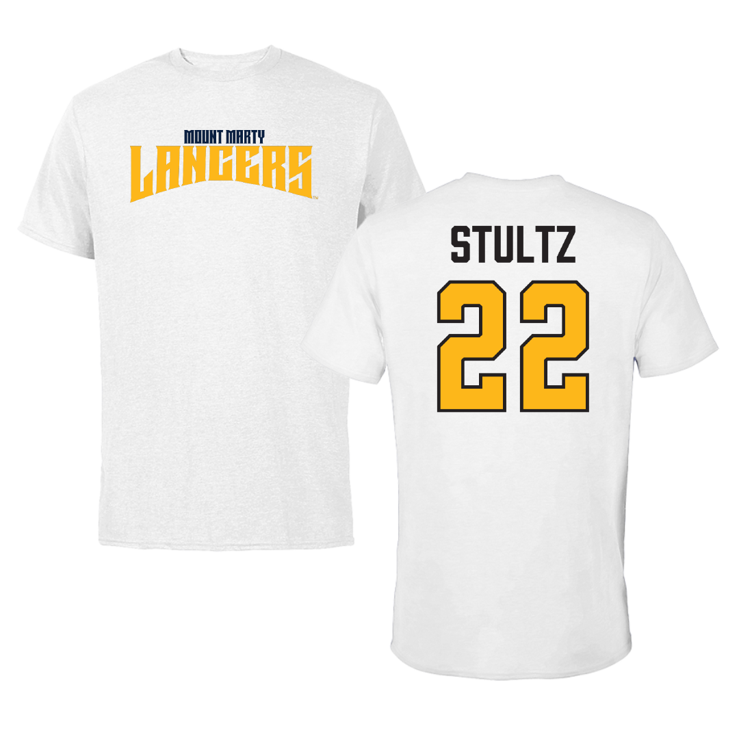 Mount Marty University Basketball White Classic Performance Tee - #22 Nick Stultz