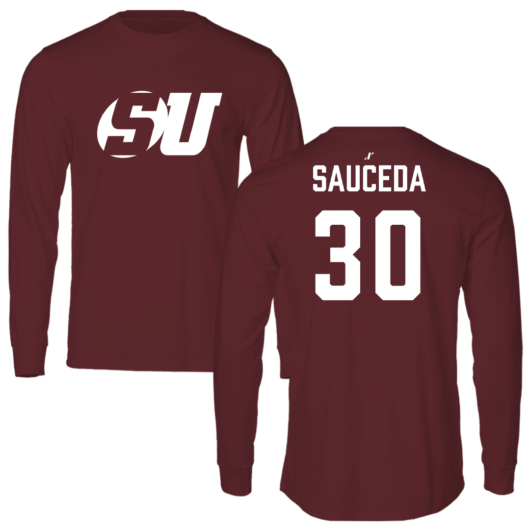 Schreiner University Baseball Maroon Performance Long Sleeve - #30 Max Sauceda