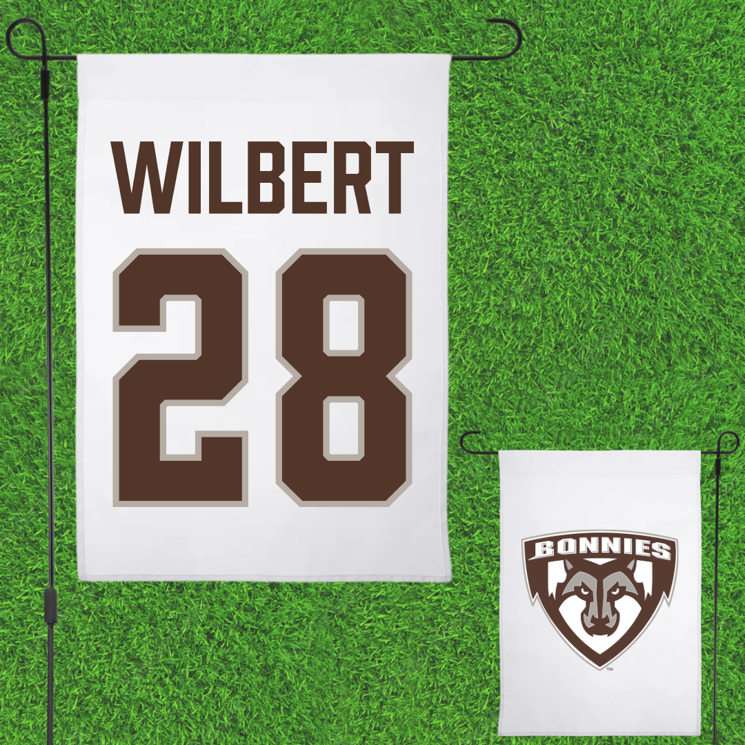 St. Bonaventure University Soccer White Garden Flag - #28 Andrew Wilbert