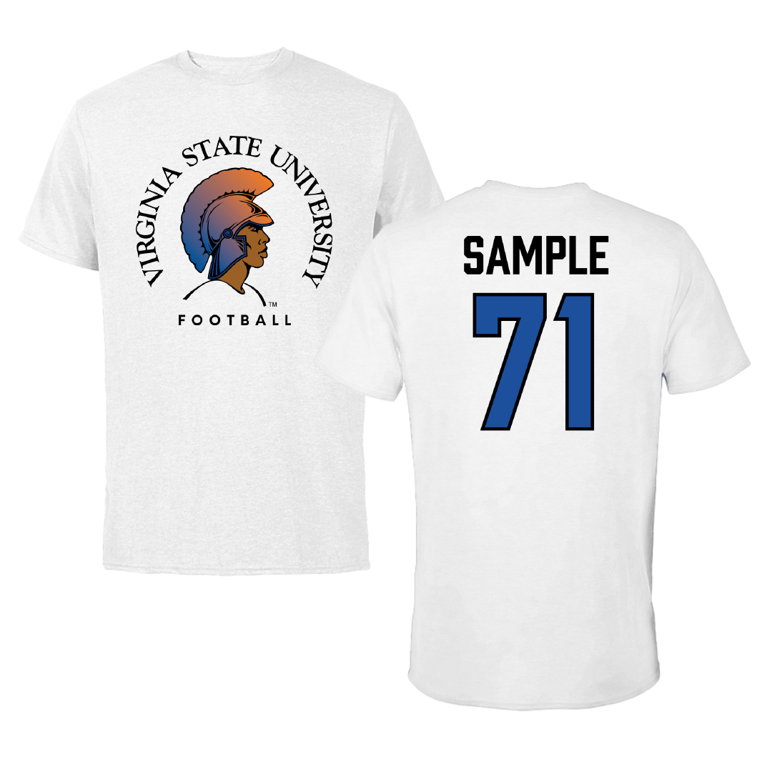 Virginia State University Football White Tee - #71 Nicholas Sample