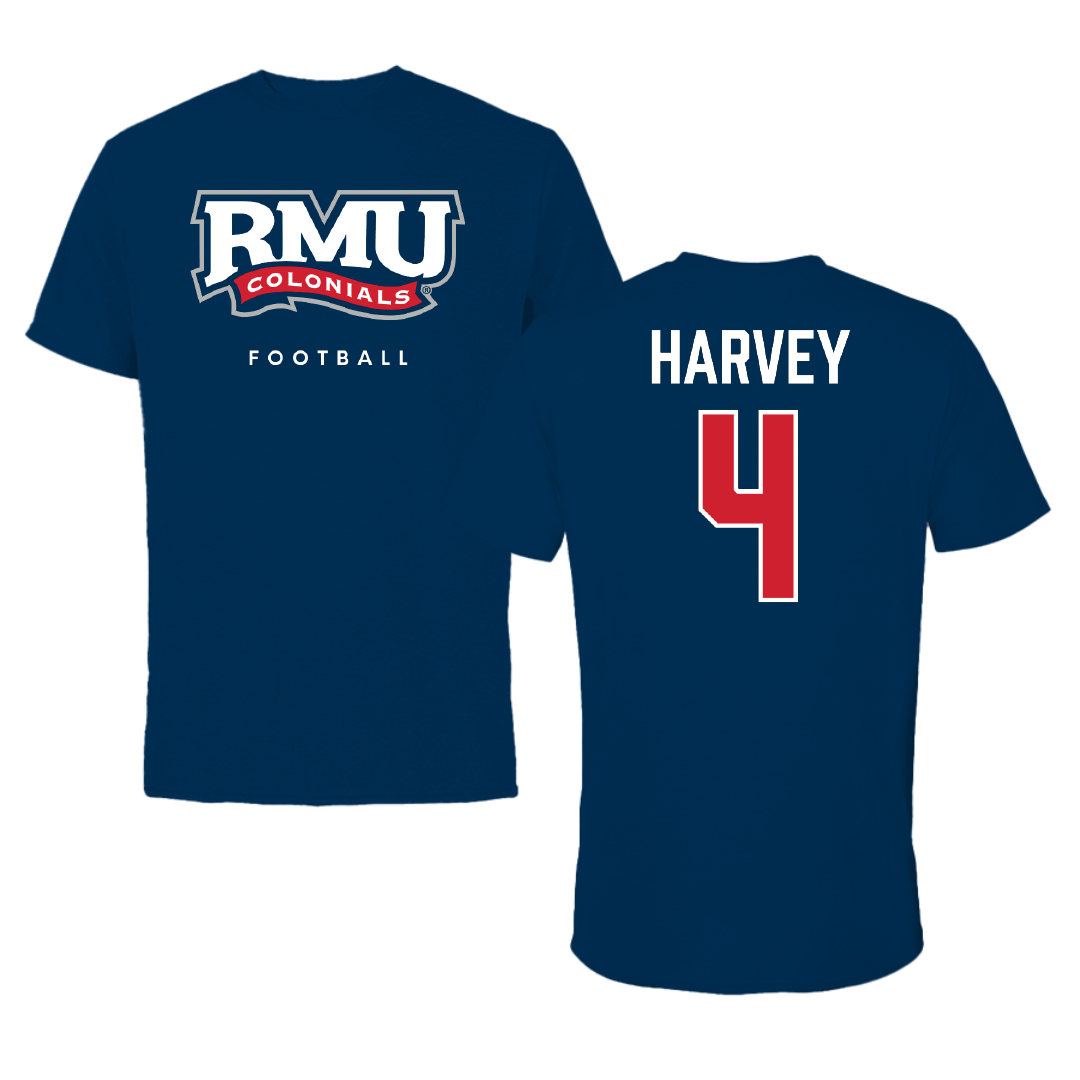 Robert Morris University Football Navy Performance Tee - #4 Tyris Harvey