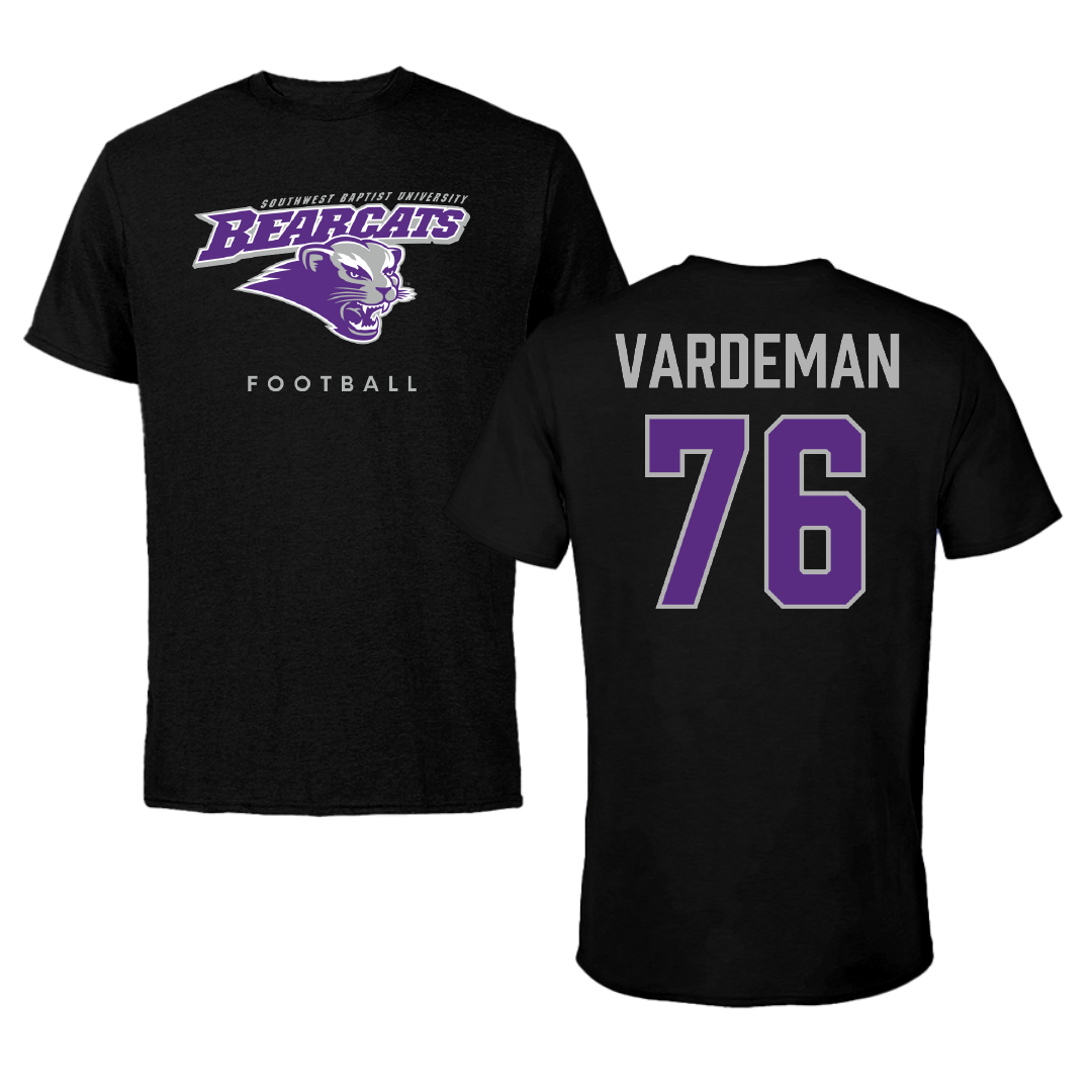 Southwest Baptist University Football Black Tee - #76 Jackson Vardeman