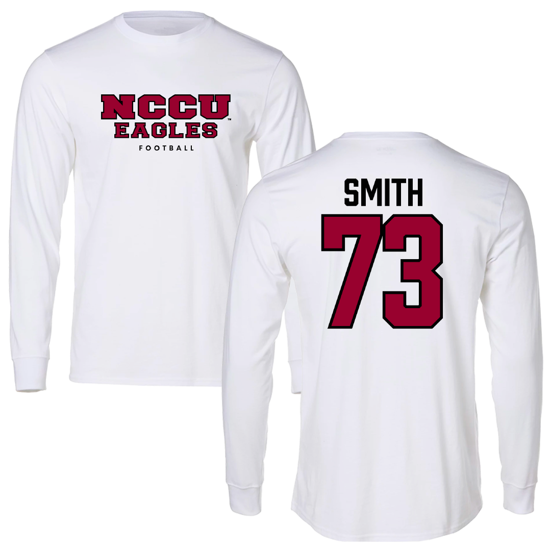 North Carolina Central University Football White Performance Long Sleeve - #73 Marcus Smith