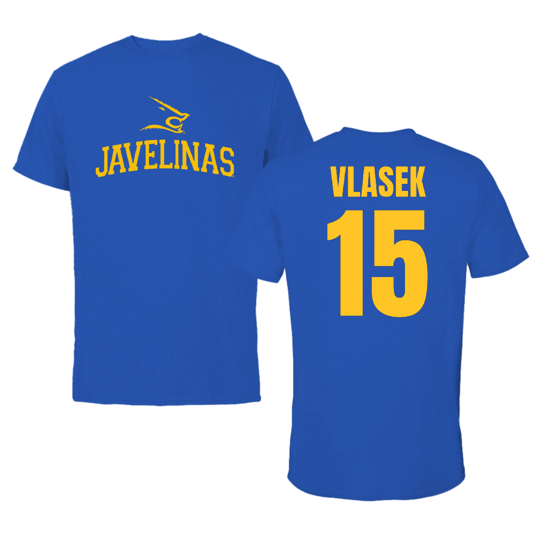 Texas A&M University-Kingsville Baseball Blue Performance Tee - #15 Travis Vlasek