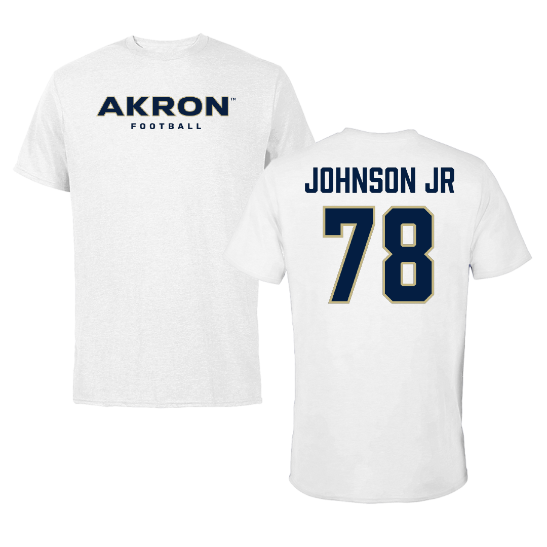 University of Akron Football White Tee - #78 DJ Johnson Jr