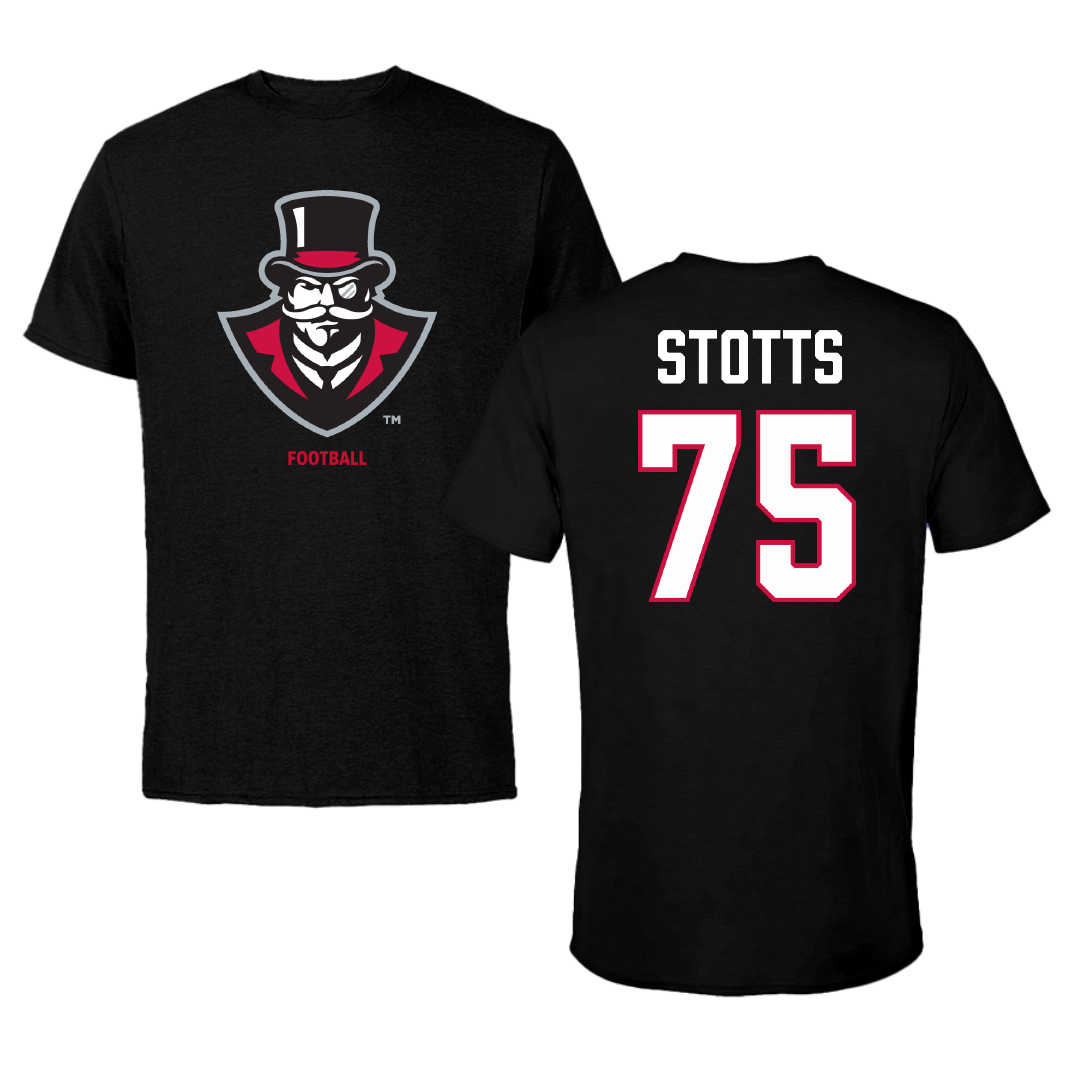 Austin Peay State University Football Black Performance Tee - #75 Ben Stotts