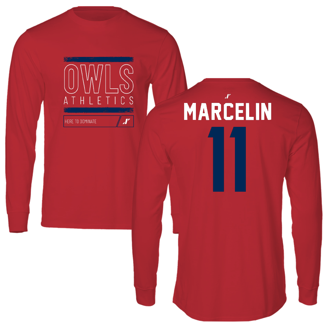 Florida Atlantic University Football Red Dominate Performance Long Sleeve - #11 Gavench Marcelin