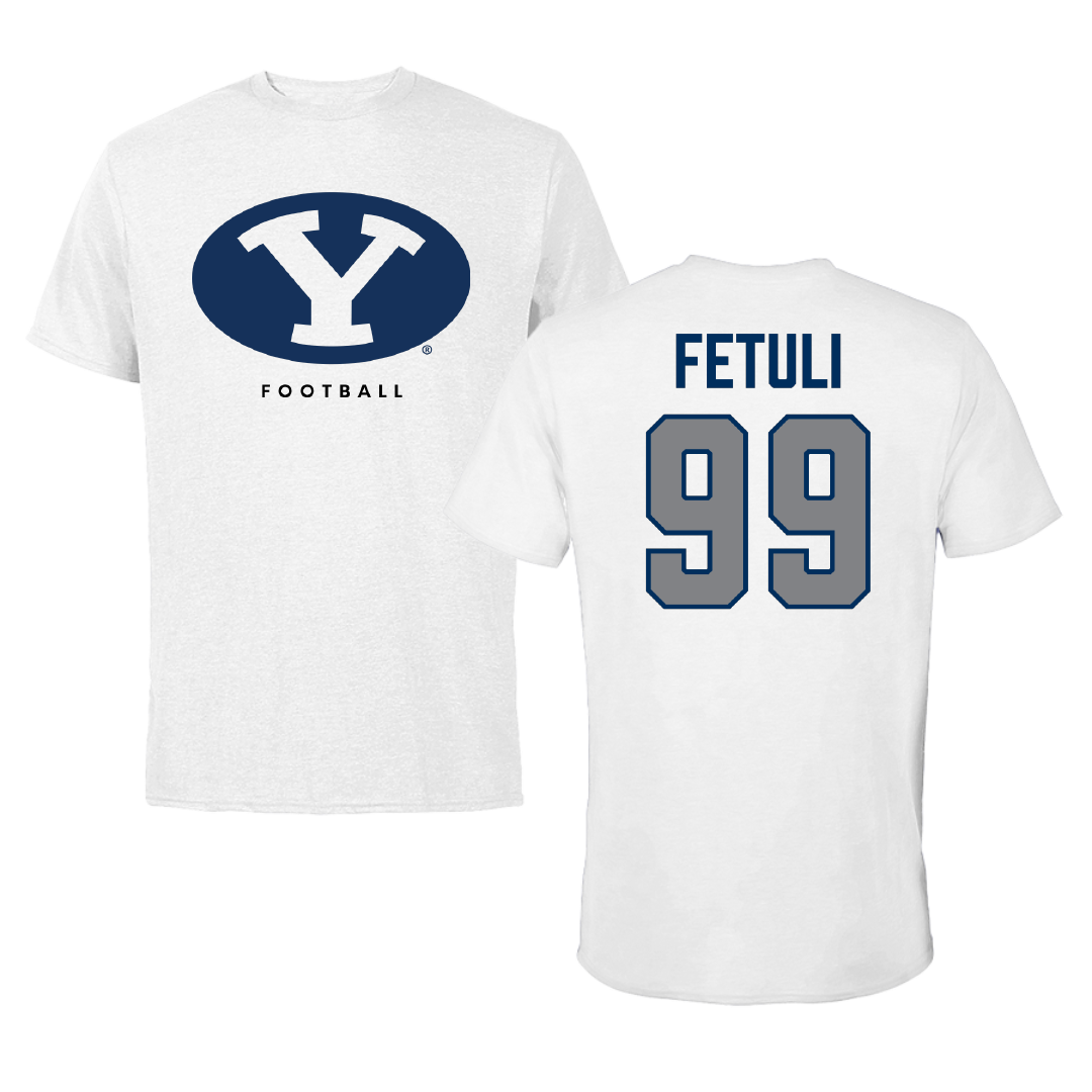 Brigham Young University Football White Performance Tee - #99 Ulavai Fetuli