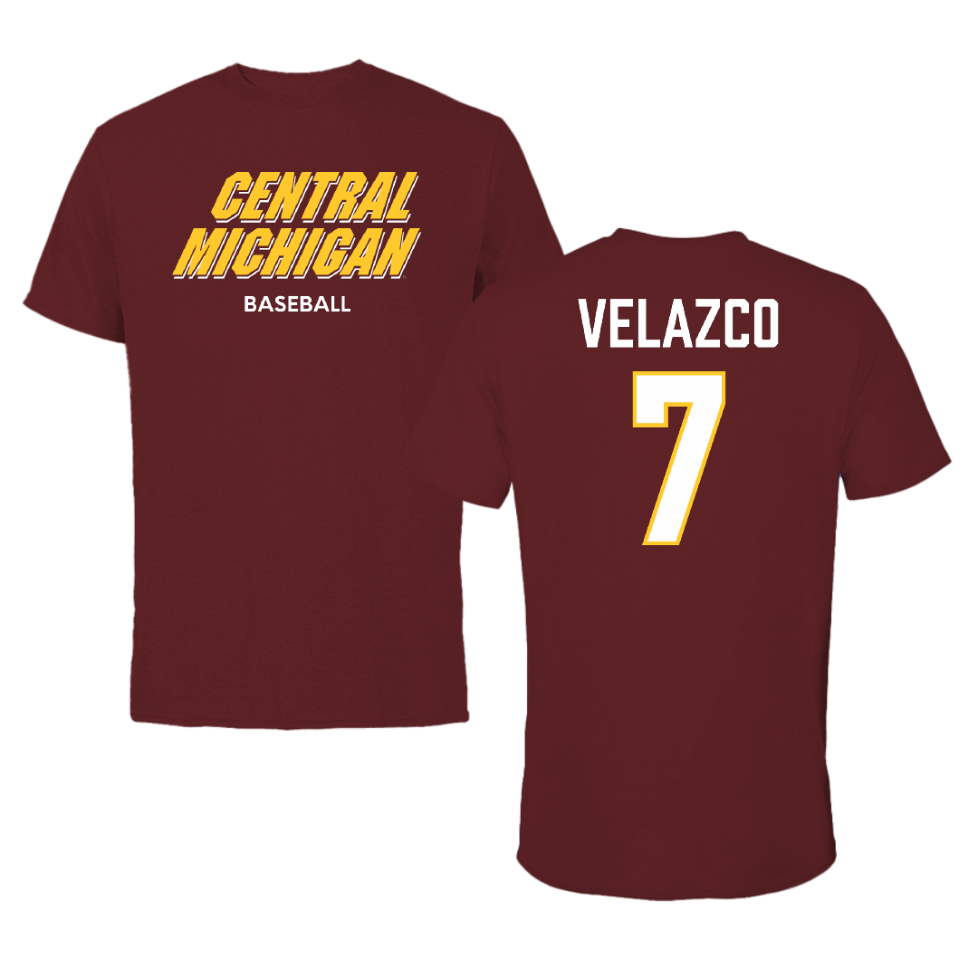 Central Michigan University Baseball Maroon Tee - #7 Isaiah Velazco