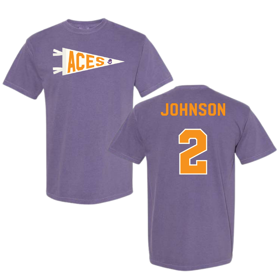 University of Evansville Soccer Purple Pennant Comfort Colors Tee - #2 Taylor Johnson