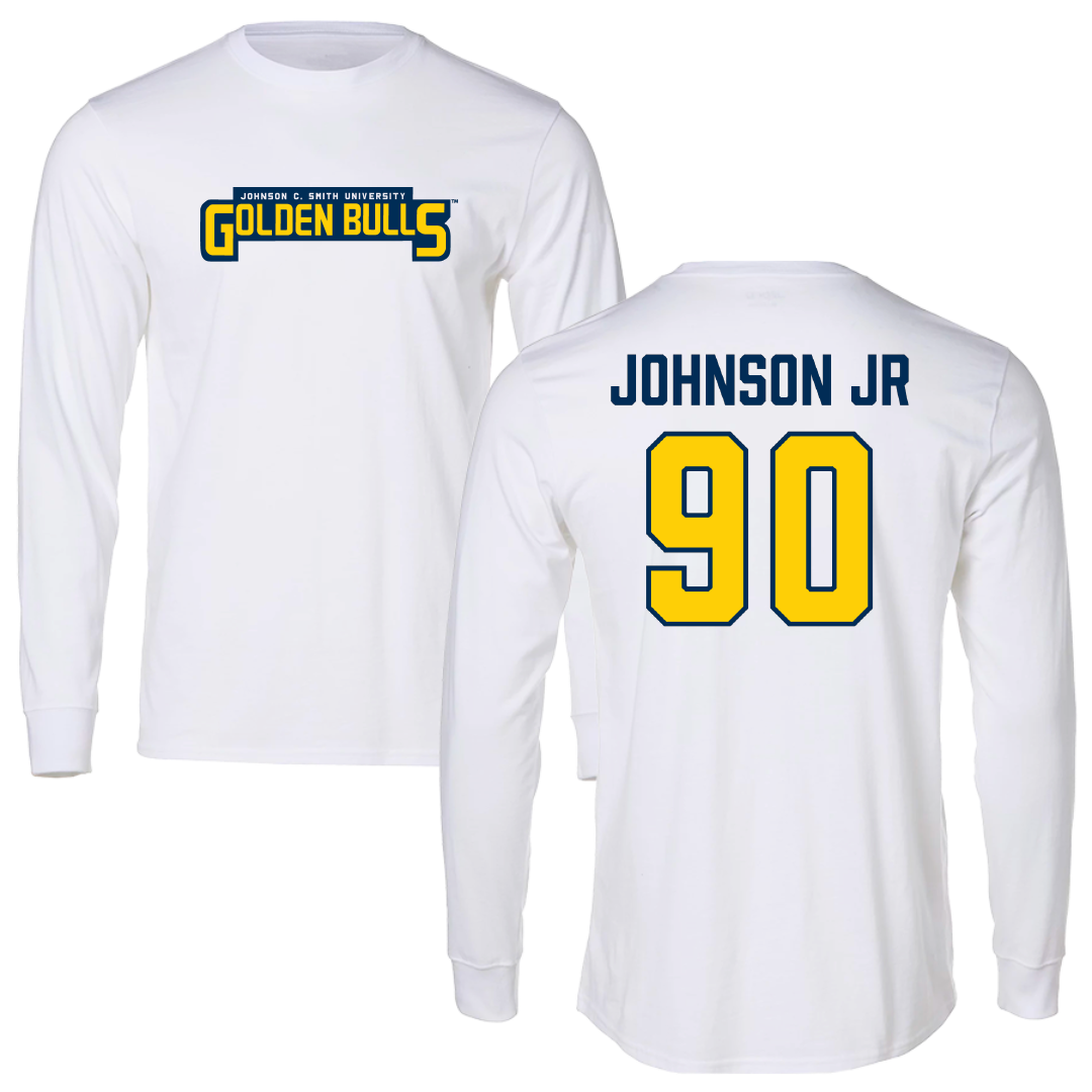 Johnson C. Smith University Football White Performance Long Sleeve - #90 Lamont Johnson Jr